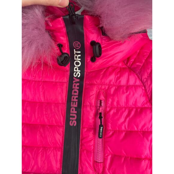 Superdry Power Fade Jacket Pink Purple Ombre Fur Lined Hood Size US 2 Ski Coat - Picture 5 of 15